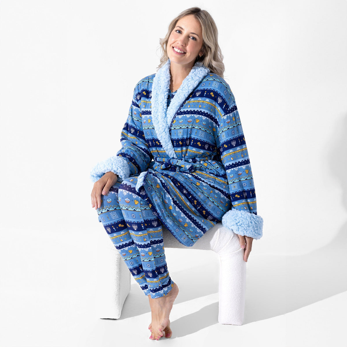 Bellabu Bear Pajamas Hanukkah Fair Isle Bamboo Sherpa Bathrobe by Bellabu Bear - (Adult Sizes S/M - M/L)