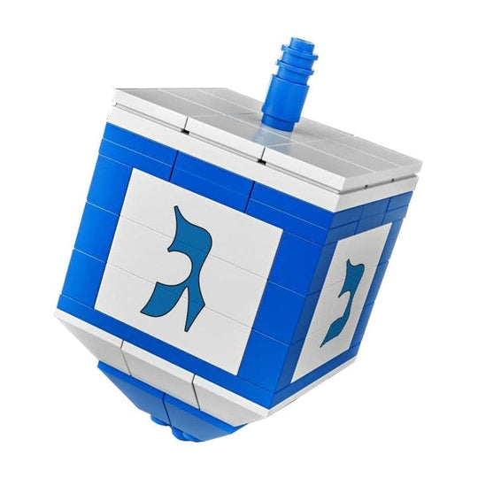 Bricks Blue and White Dreidel Set with Figure - Build Your Own Block Brick Dreidel