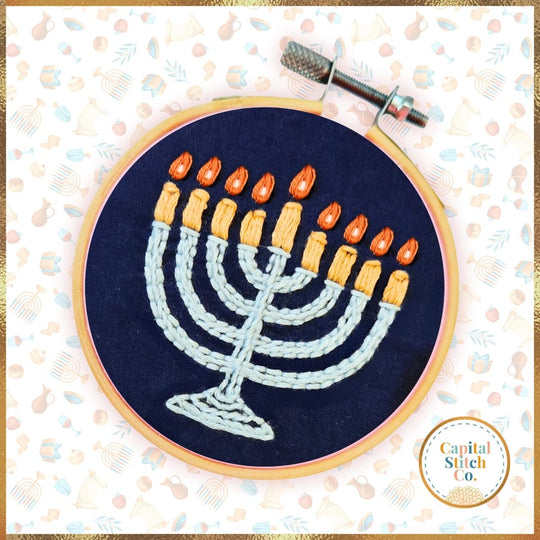 Mini Hanukkiah Menorah Embroidery Craft Kit