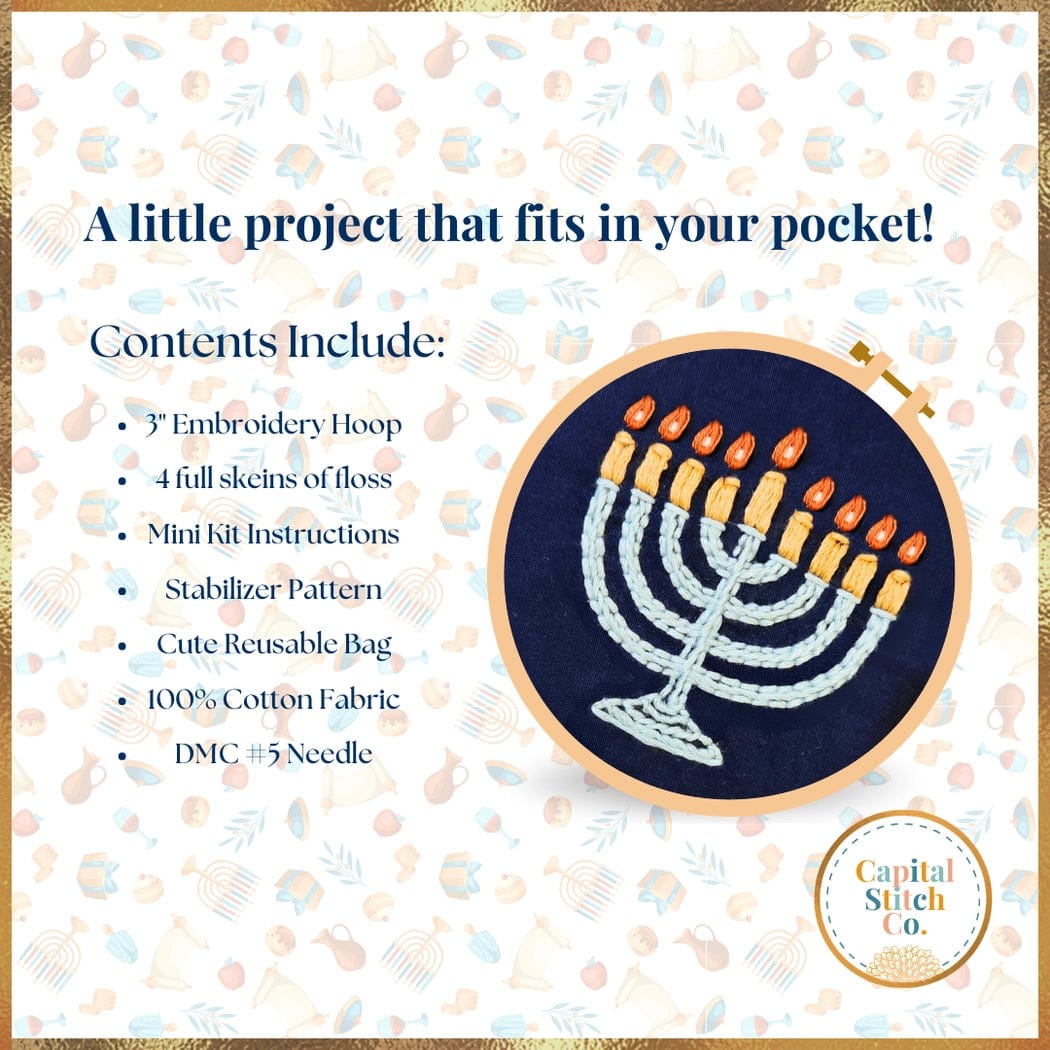 Capital Stitch Co. - Mini Hanukkiah Menorah Embroidery Craft Kit - ModernTribe