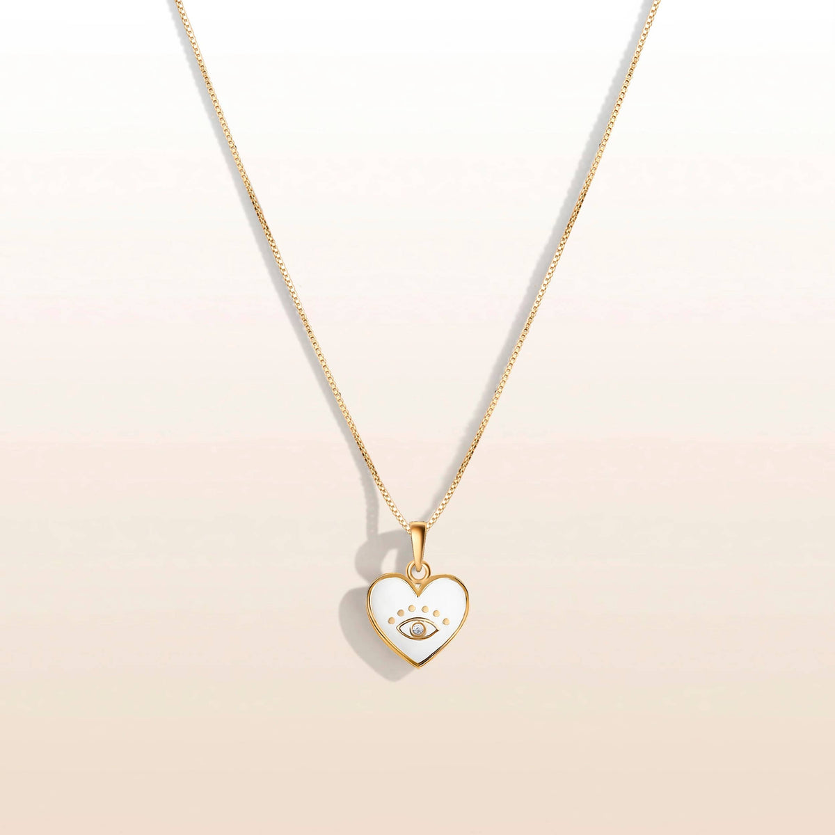 Karma and Luck - 18k Gold - Plated and White Enamel Evil Eye Diamond Heart Necklace - ModernTribe