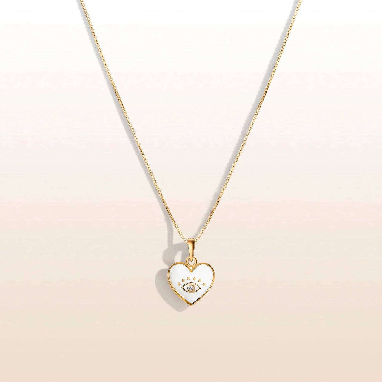 Karma and Luck - 18k Gold - Plated and White Enamel Evil Eye Diamond Heart Necklace - ModernTribe