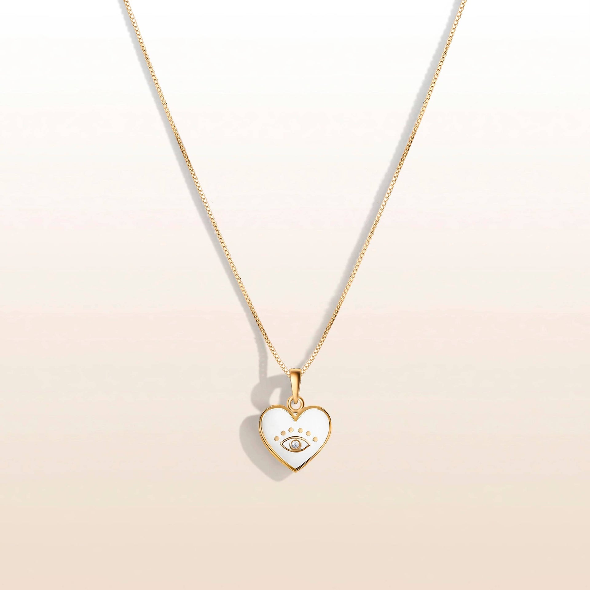 Karma and Luck Necklaces Evil Eye Diamond White Enamel Heart Necklace