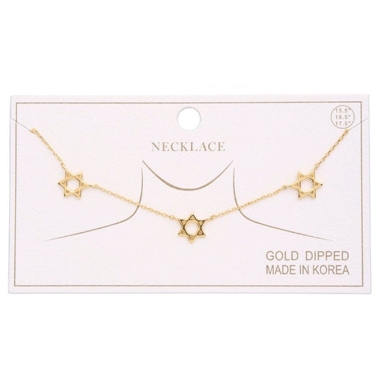 Yellow Gold-Plated Stars of David Necklace
