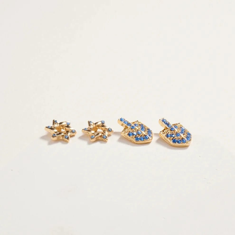 Designature New York - Star of David and Dreidel Stone Earring Set - Silver or Gold - ModernTribe