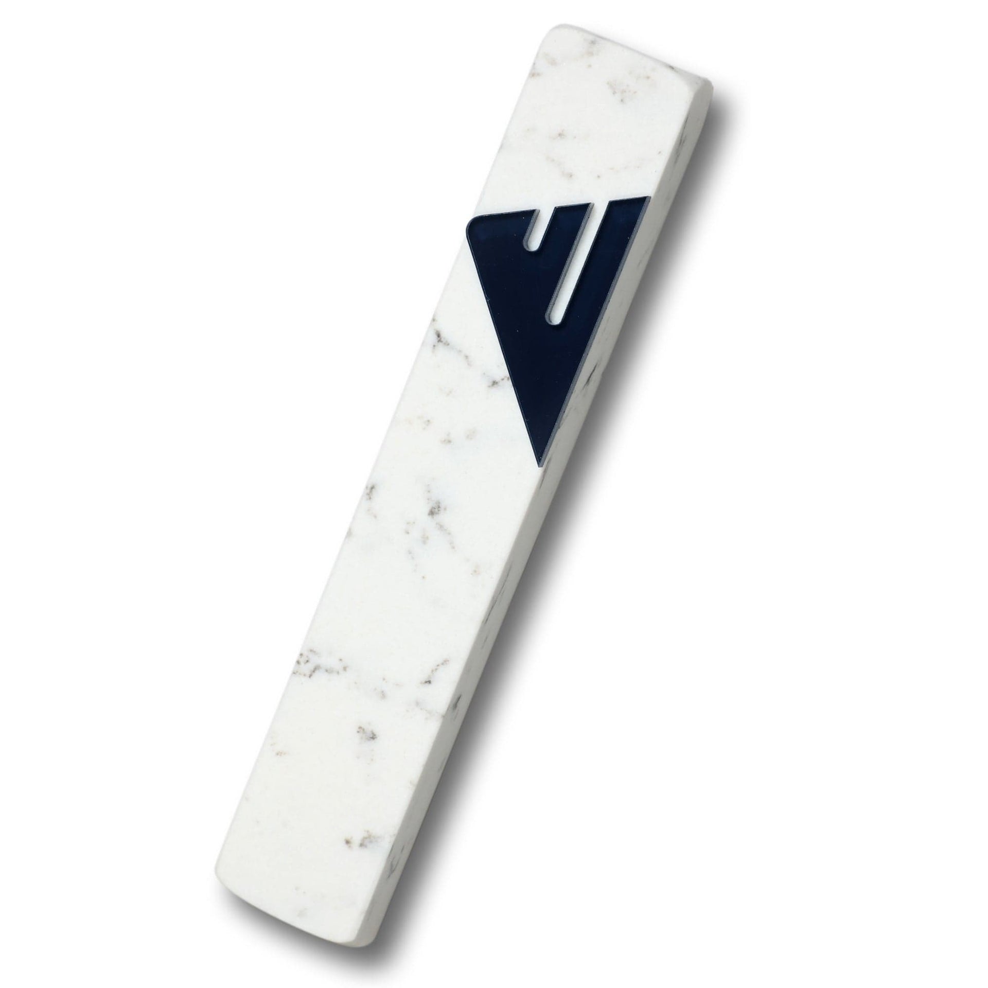 Shins of Stone Mezuzahs Carrara Marble Mezuzah with Midnight Blue Shin