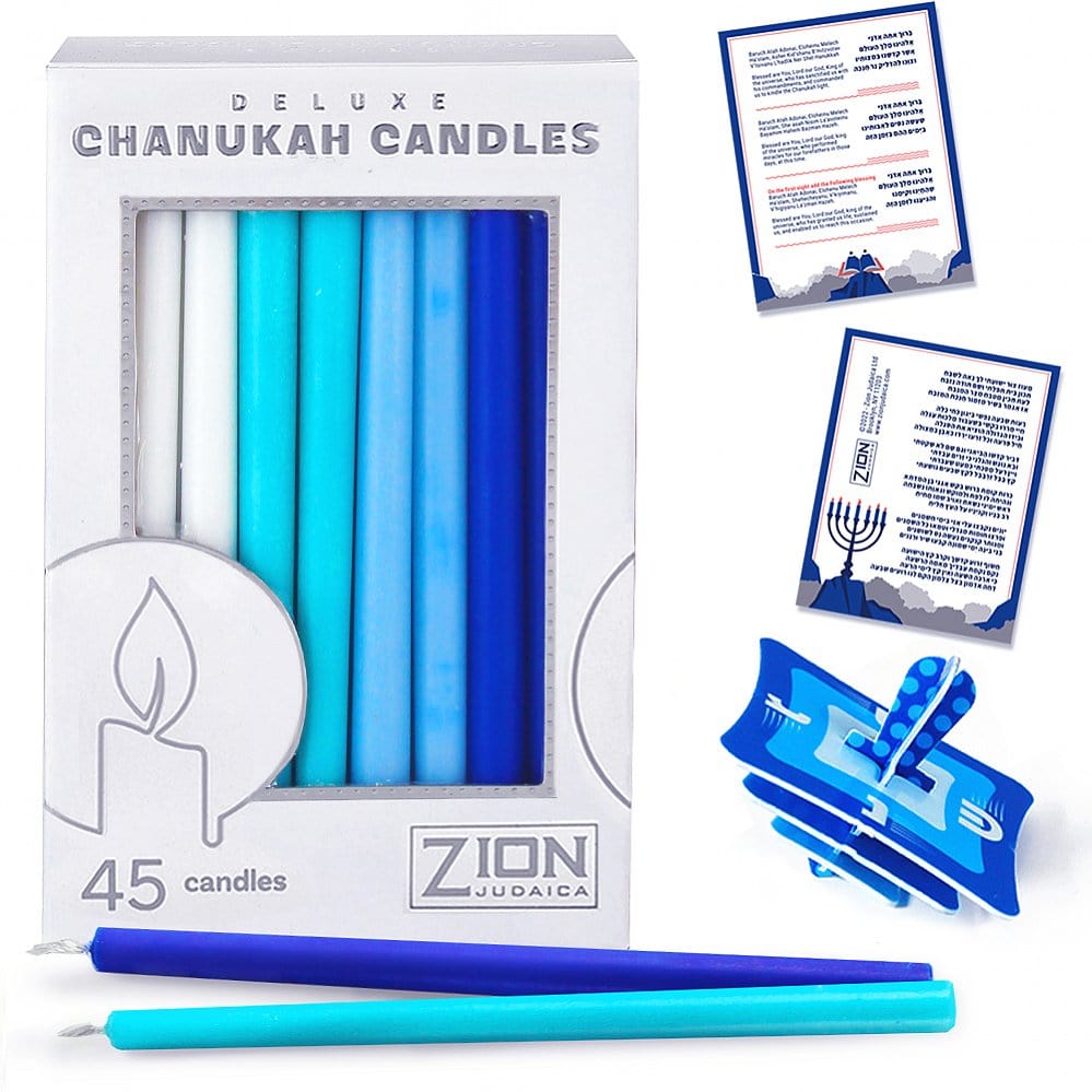 Zion Judaica Hanukkah Candles Deluxe Tapered Hanukkah Candles - Multi-Blue/White