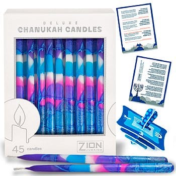 Zion Judaica Hanukkah Candles Deluxe Tapered Multi-Hued Frosted Hanukkah Candles