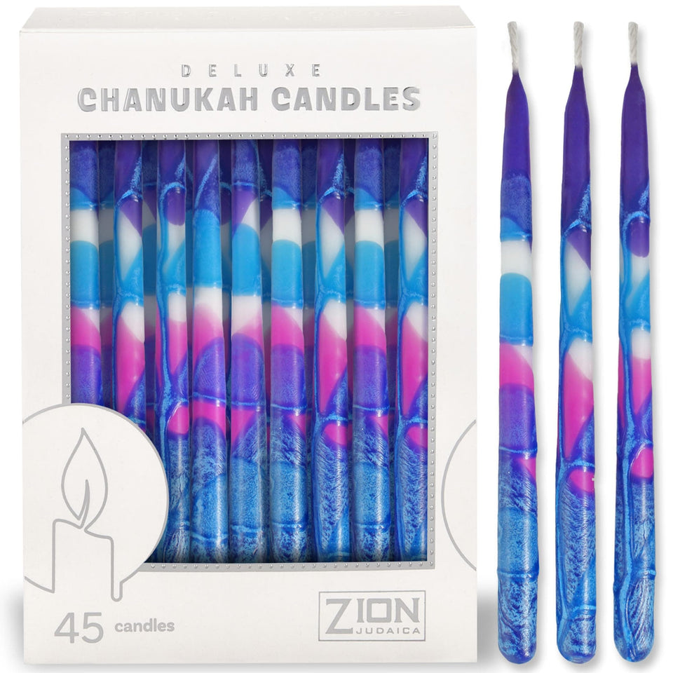 Zion Judaica Hanukkah Candles Deluxe Tapered Multi-Hued Frosted Hanukkah Candles