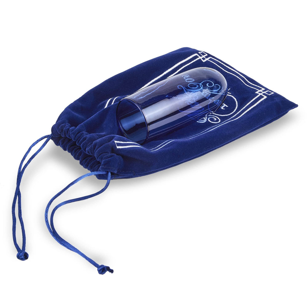 Zion Judaica Smash Glasses Blue Blue Smash Glass with Navy Embroidered Velvet Bag