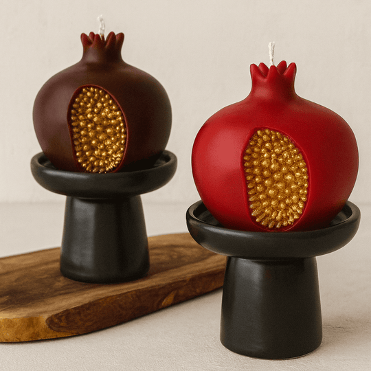 Handmade Gold Seeds Pomegranate Candle - Burgundy or Red