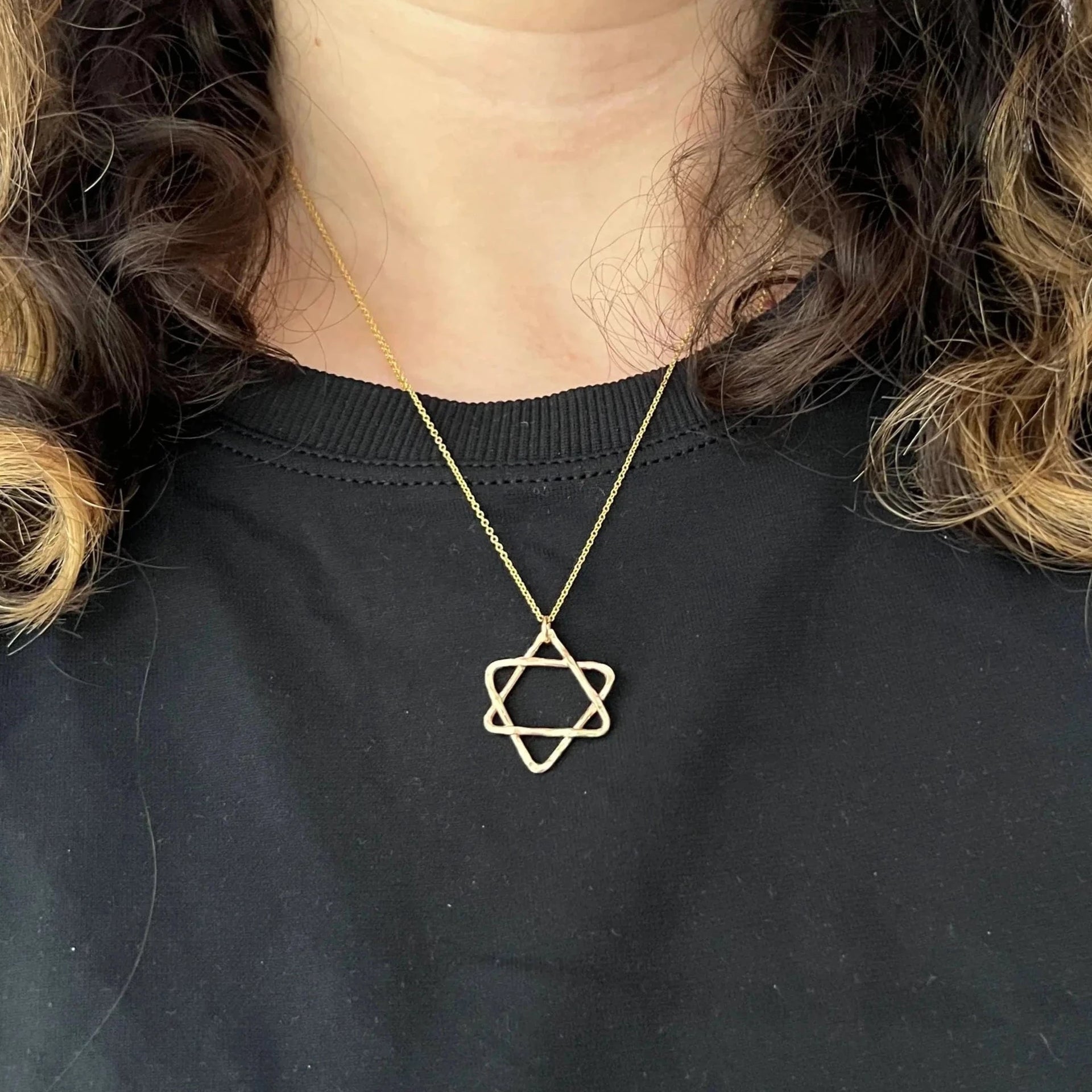 Rachel Pfeffer Necklaces Small Pendant on 18" Chain Gold-Plated Handmade Organic Star of David - (Small or Large)