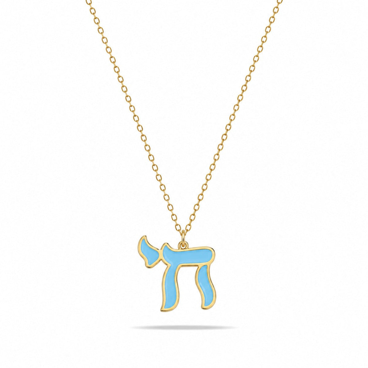 Alef Bet Necklaces Enamel Chai Necklace - Light Blue