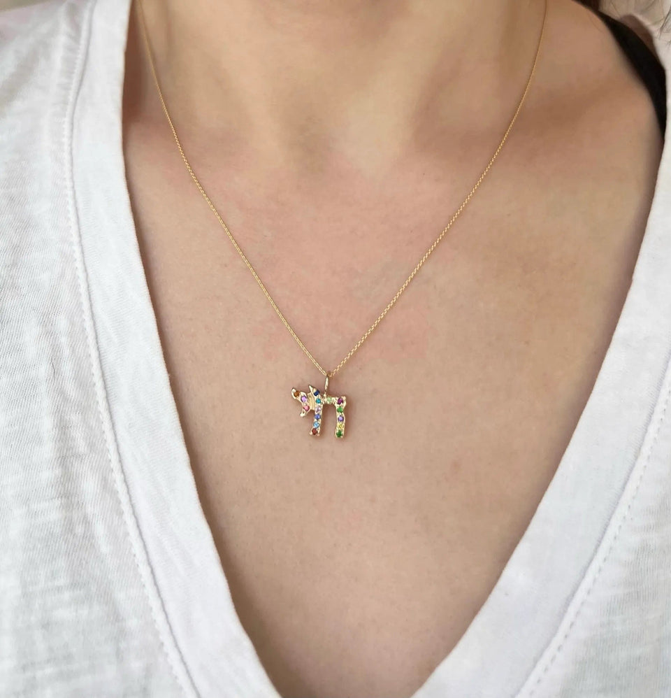 Elisa Solomon - Custom Stones Chai Charm by Elisa Solomon - 14k Yellow, Rose or White Gold - ModernTribe
