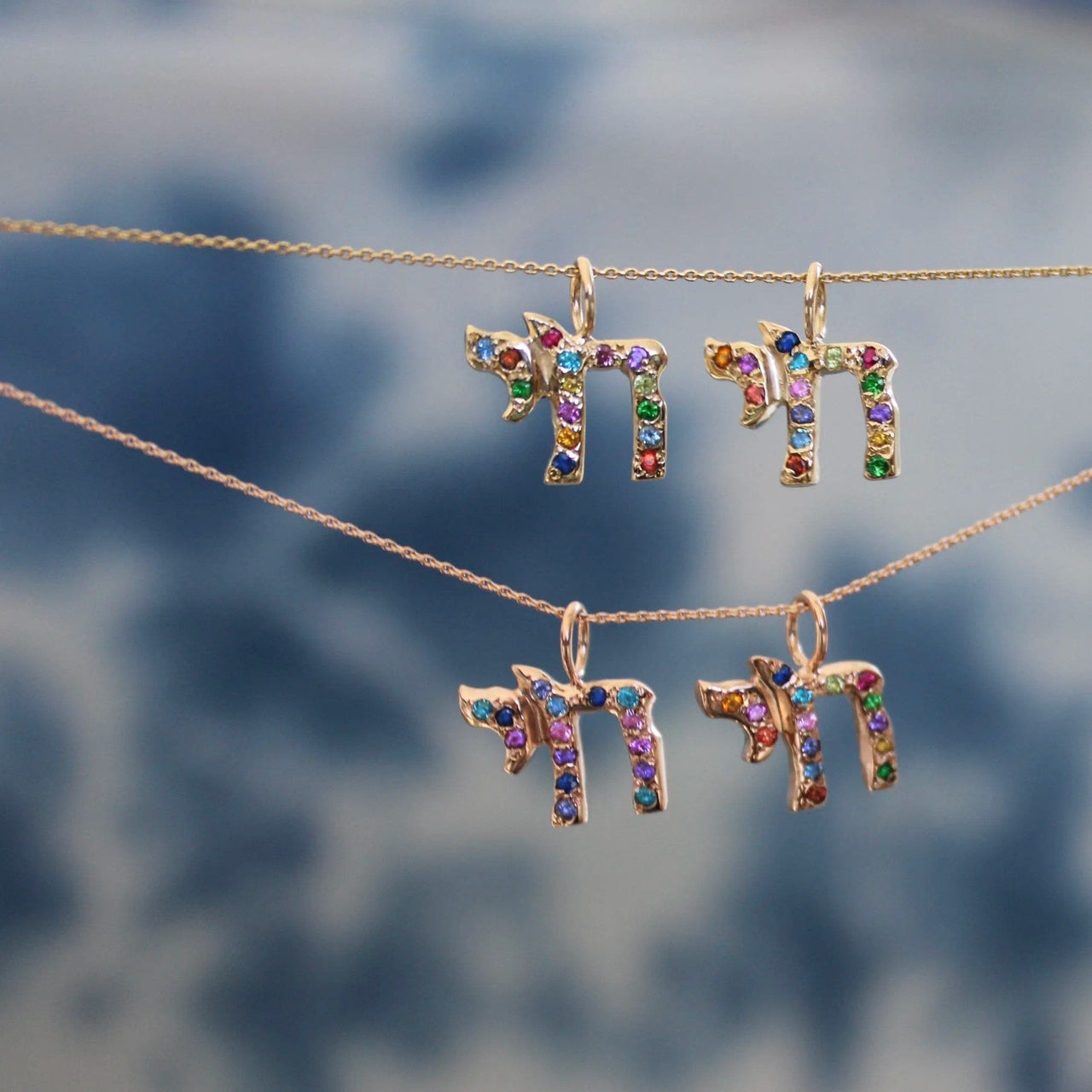 Elisa Solomon - Custom Stones Chai Charm by Elisa Solomon - 14k Yellow, Rose or White Gold - ModernTribe