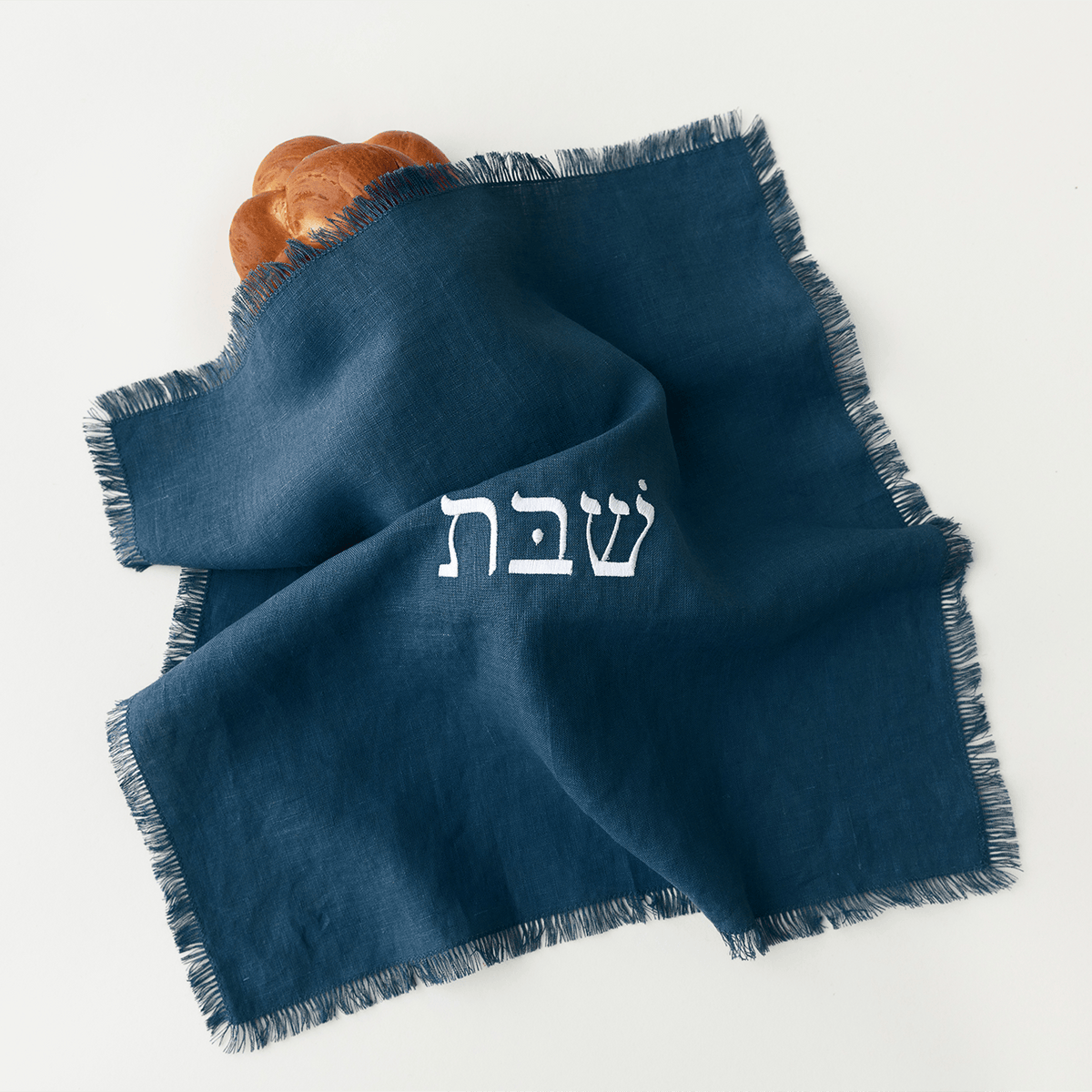 Oneg Challah Covers Embroidered Linen Challah Cover - Dark Blue