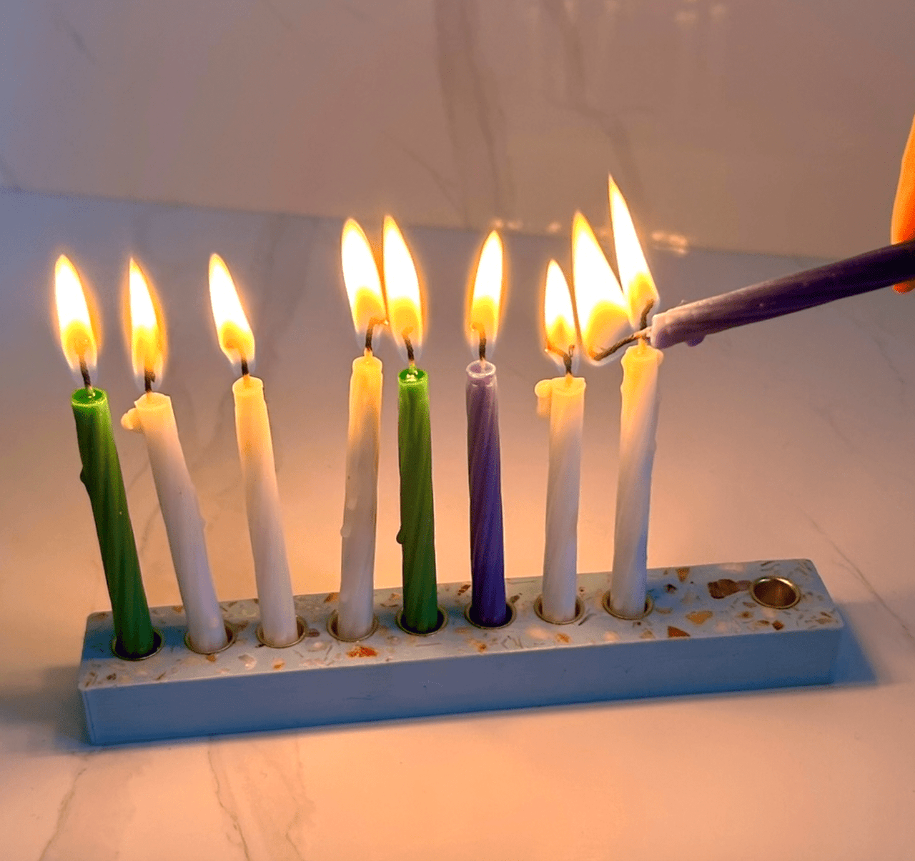 Makers of Israel - Seashell Terrazzo Menorah - Medium Blue - ModernTribe