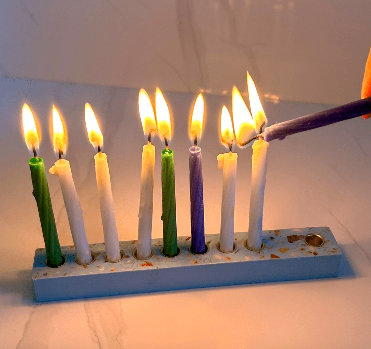 Makers of Israel - Seashell Terrazzo Menorah - Medium Blue - ModernTribe