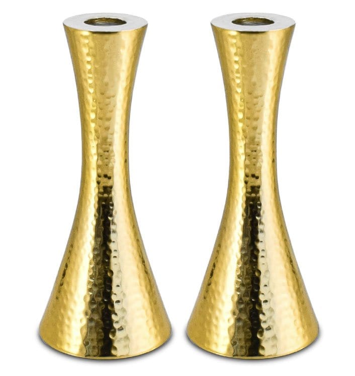 Aviv Judaica Candlesticks Modern Hammered Candlesticks - Gold