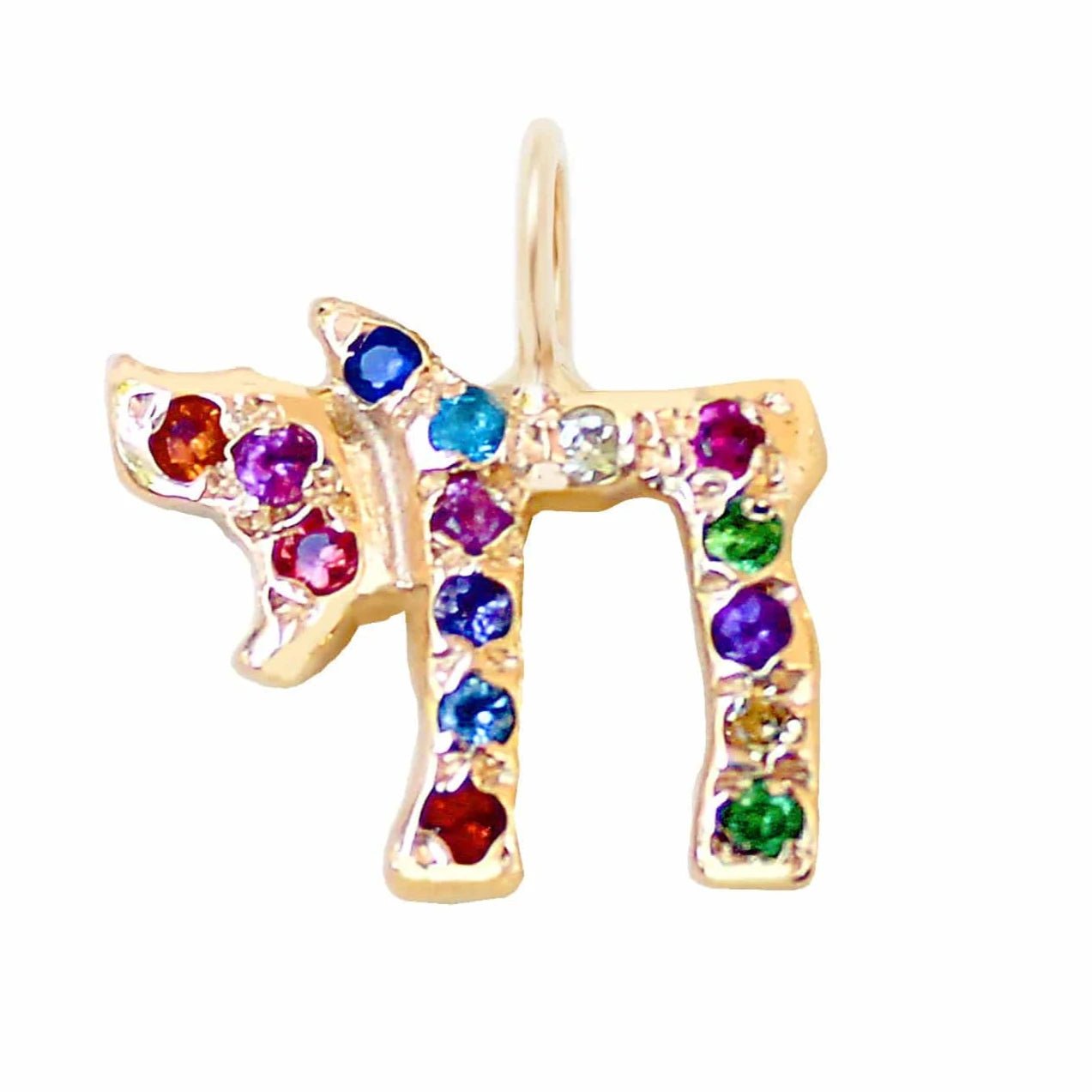 Elisa Solomon - Custom Stones Chai Charm by Elisa Solomon - 14k Yellow, Rose or White Gold - ModernTribe