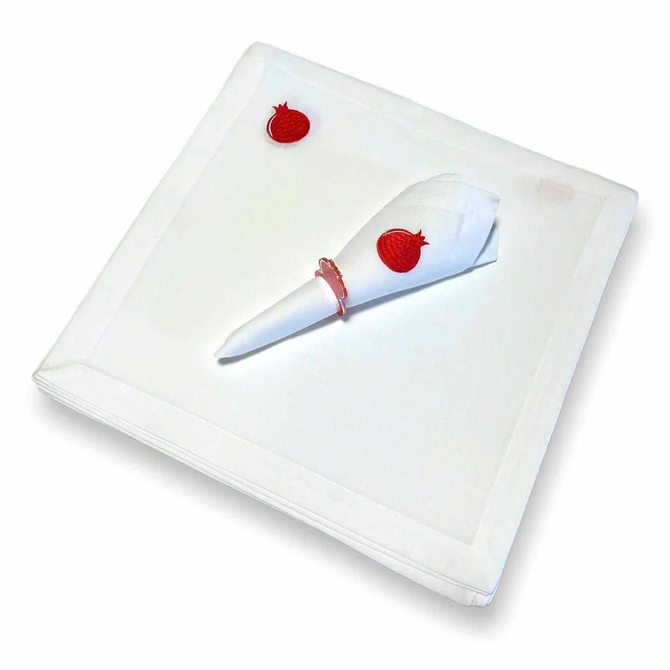 Broderies De France - White Linen Pomegranate Napkins, Set of 6 - ModernTribe
