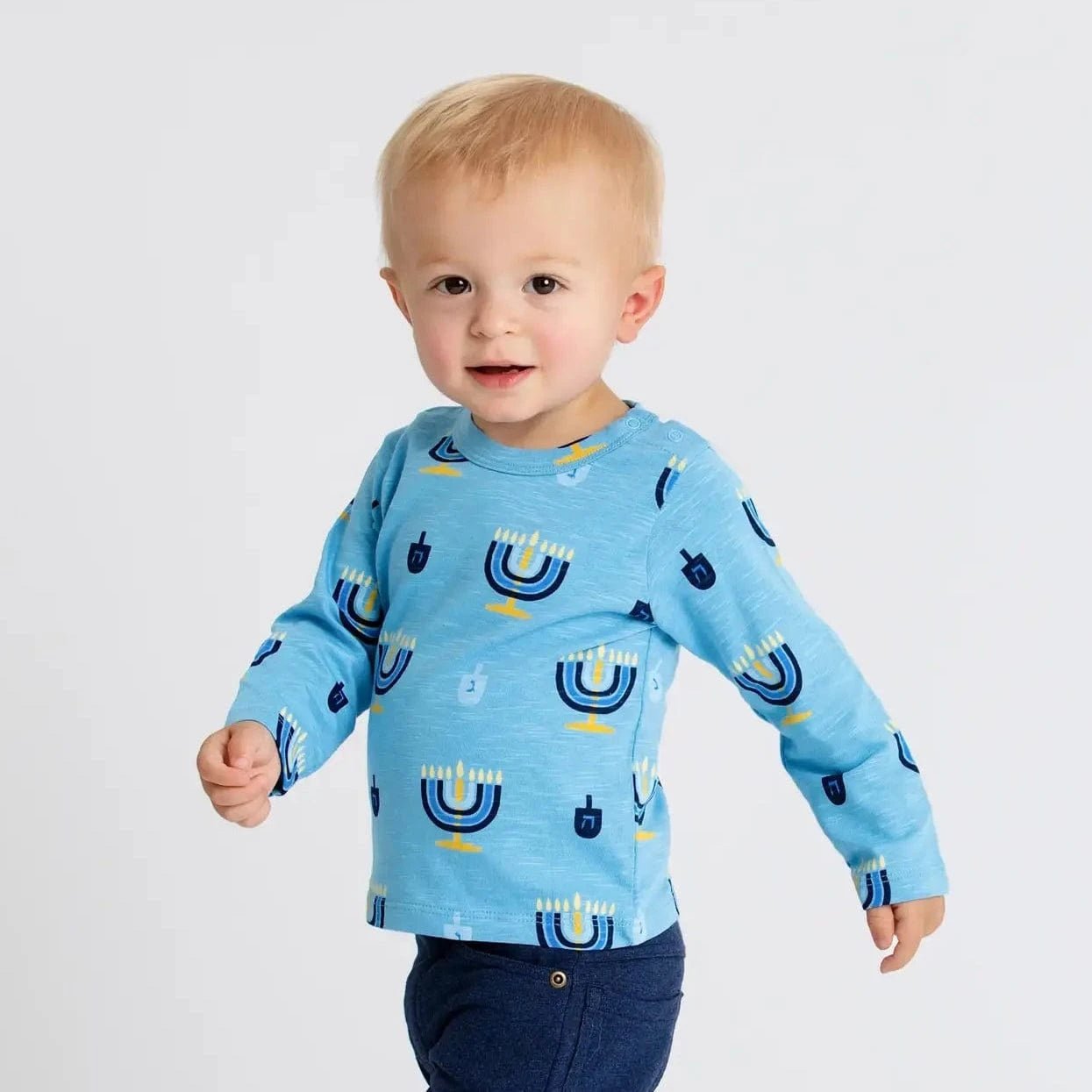 Monica + Andy - Kids Menorah Long Sleeve Crewneck Tee by Monica + Andy - (Sizes 18M - 8) - ModernTribe