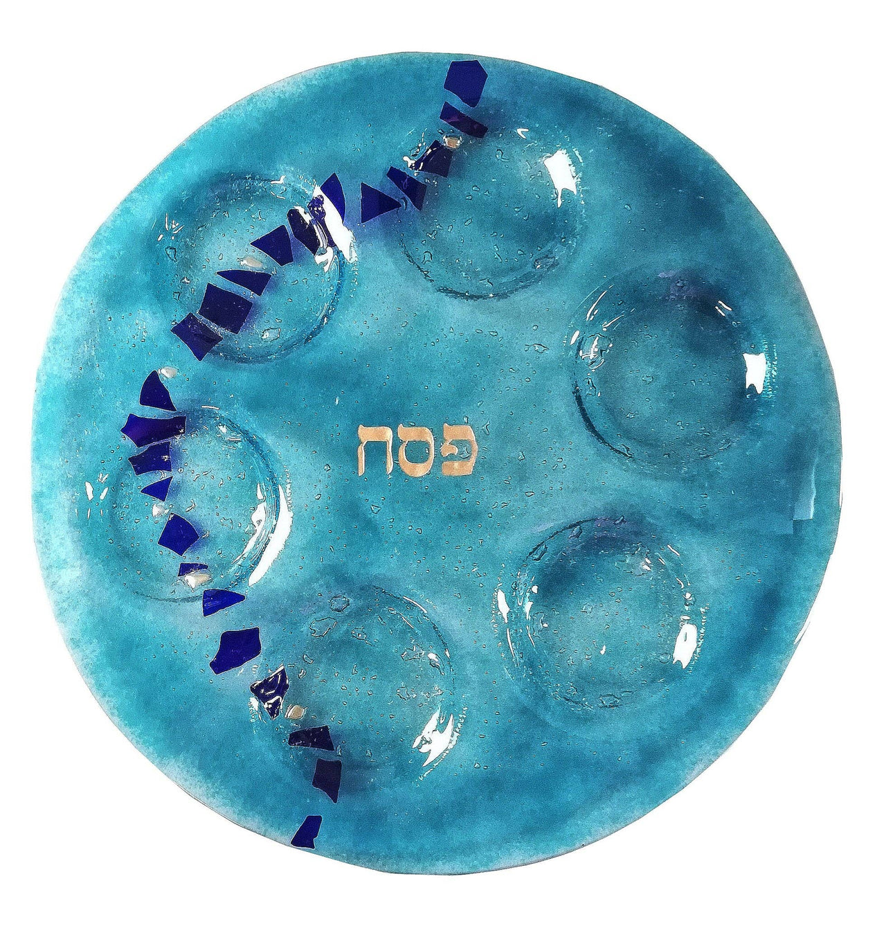 Calypso Chile - Handmade Fused Glass Seder Plate - Blue - ModernTribe