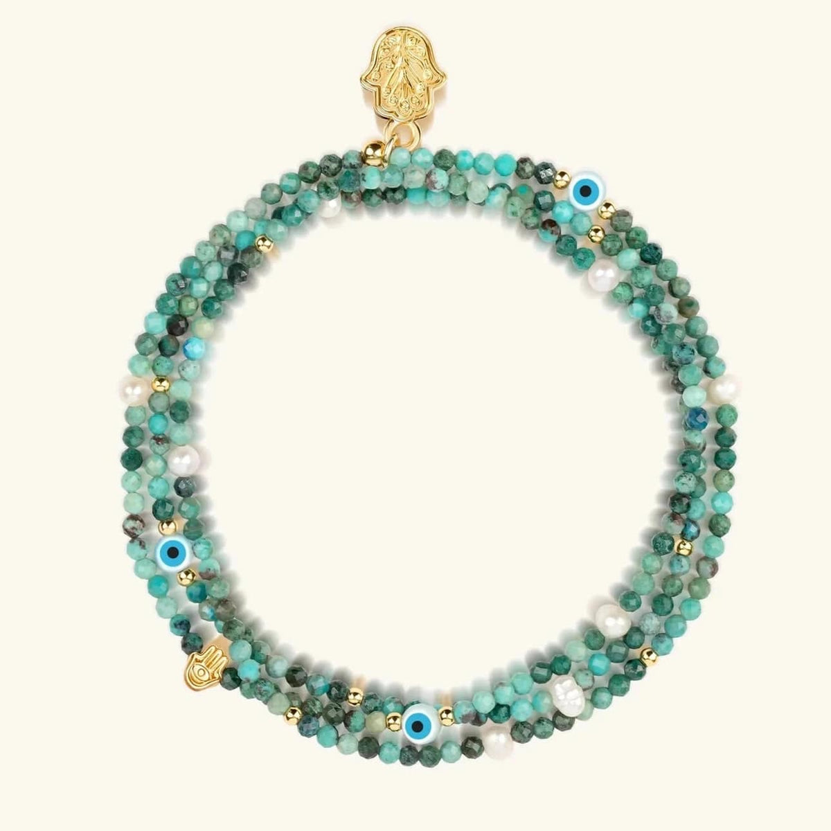 Karma and Luck - Enlightened Spirit Turquoise Hamsa Wrap Bracelet - ModernTribe