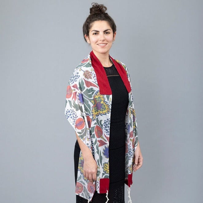 Elly Bovarnick Studios - Primary Pomegranates Cotton and Silk Tallit - ModernTribe