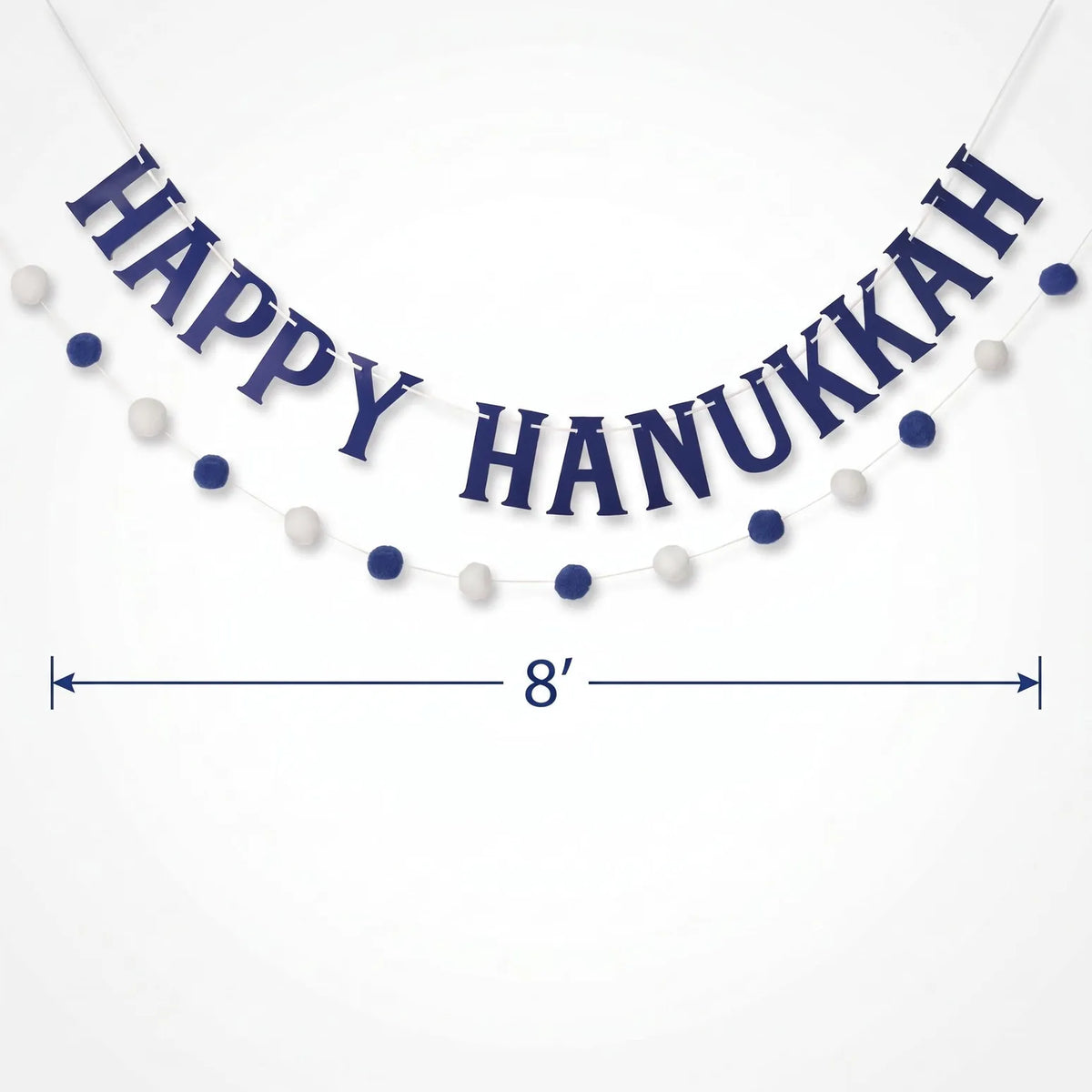 Crown Display Decorations Happy Hanukkah Double Pom Pom Banners - (Set of Two)