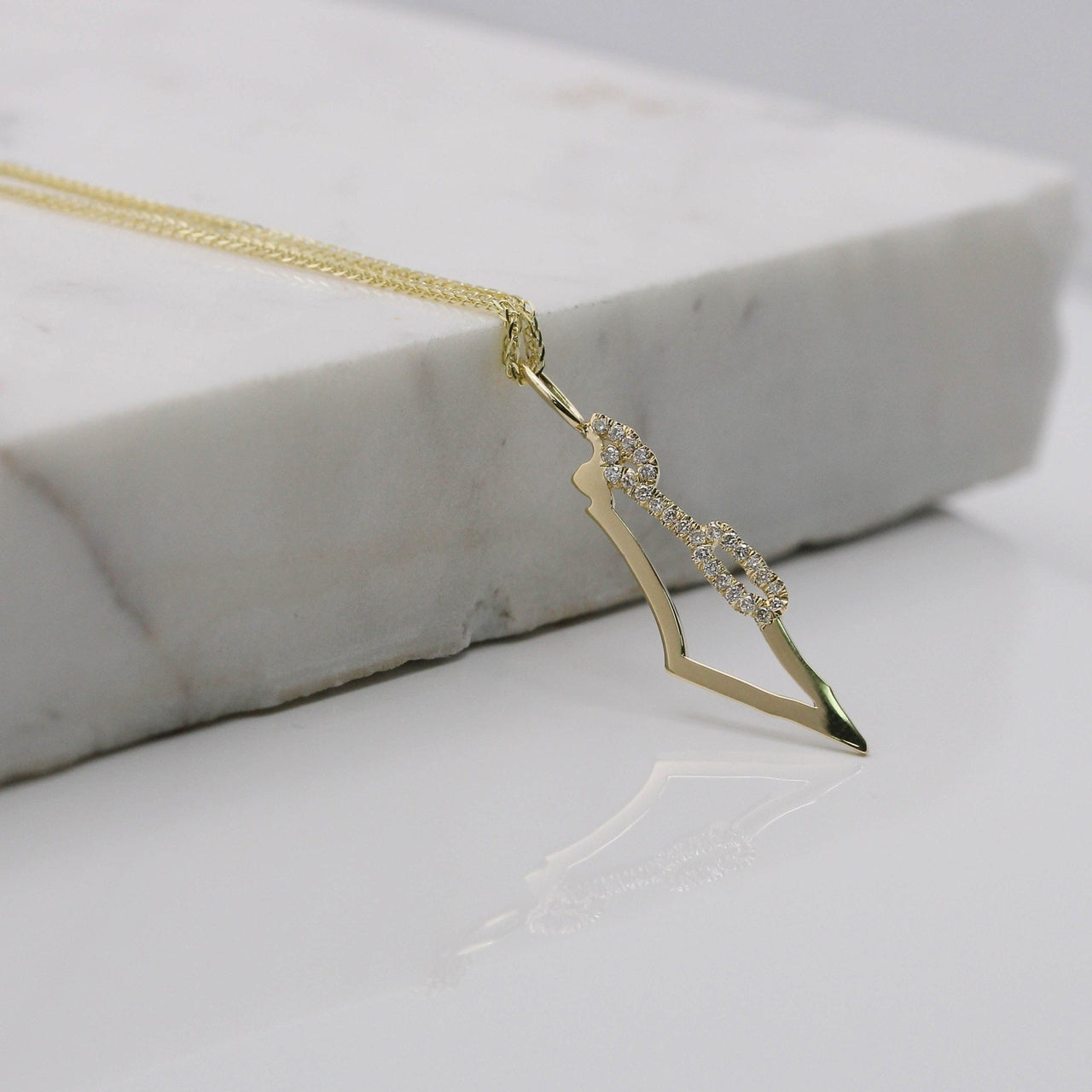 HOTCROWN - Israel Frame Necklace with Diamonds on the Sea Line - 14k Yellow, Rose or White Gold - ModernTribe