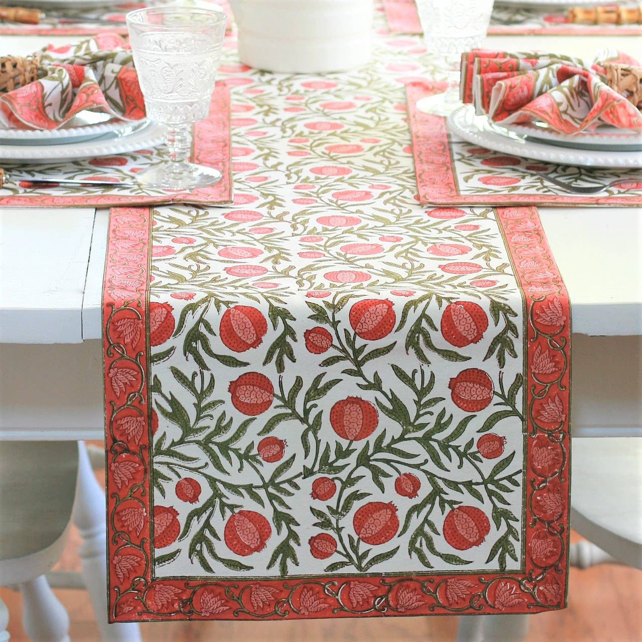 Pacific & Rose Textiles - Warm Red Pomegranate Table Runner - ModernTribe
