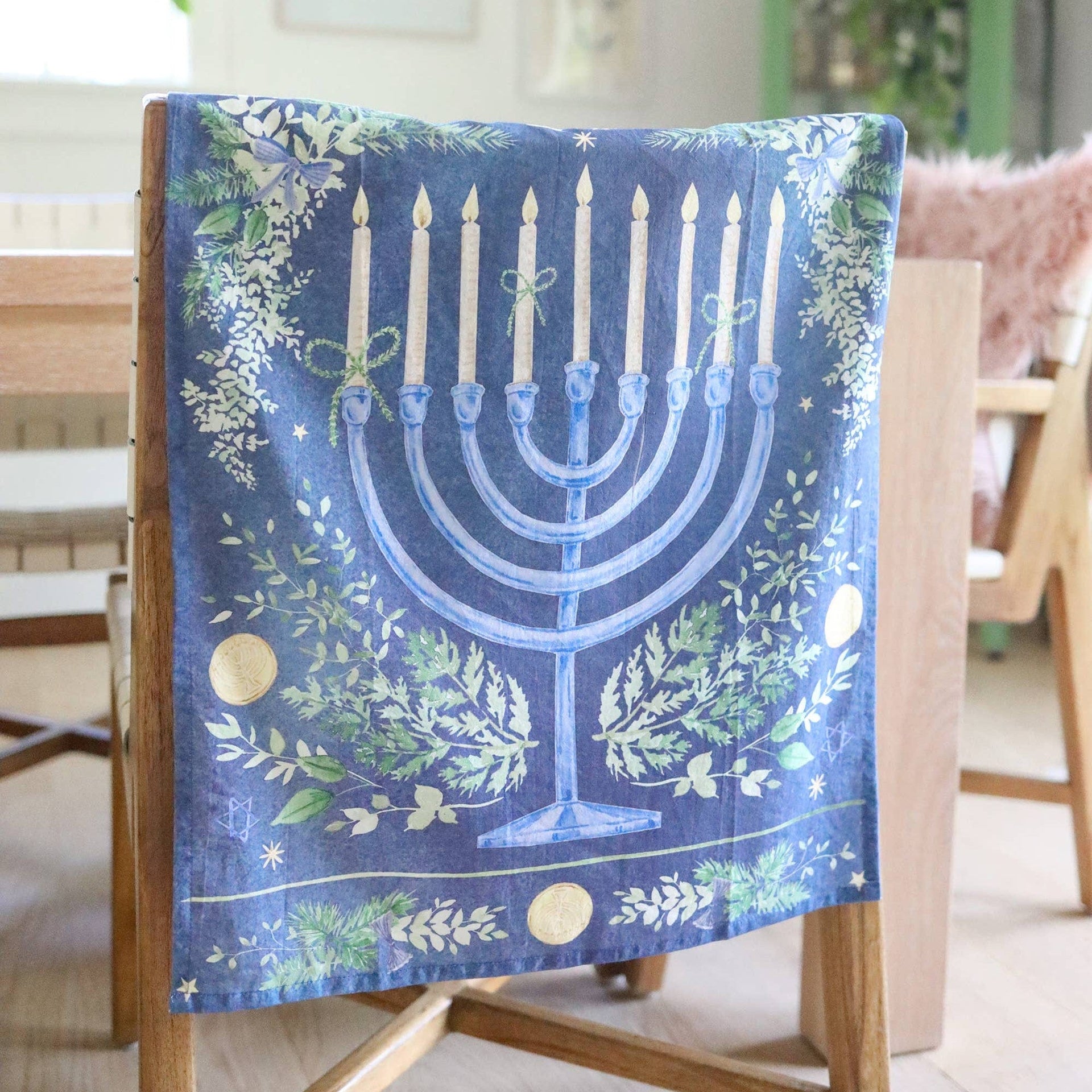 Stephanie Tara Stationery Tea Towels Blue Menorah Cotton Tea Towel