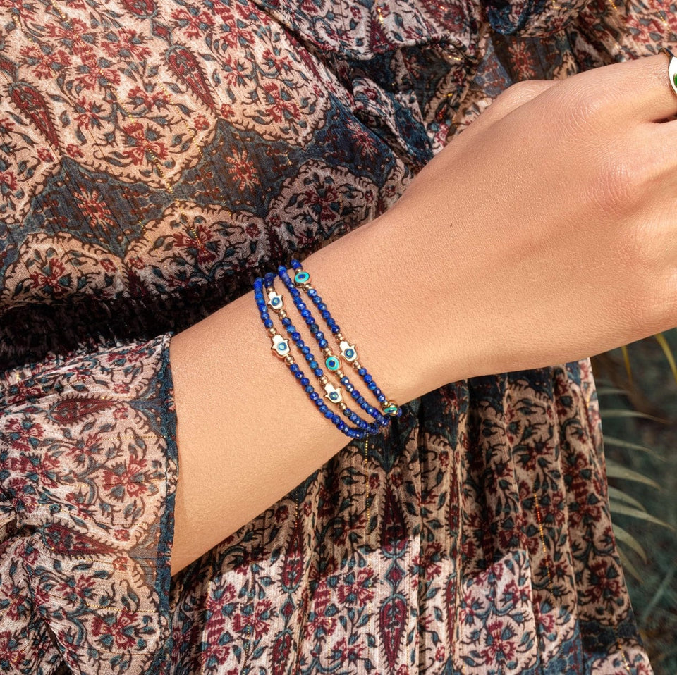 Karma and Luck - Wise Belief Lapis Enamel Evil Eye and Hamsa Bracelet - ModernTribe