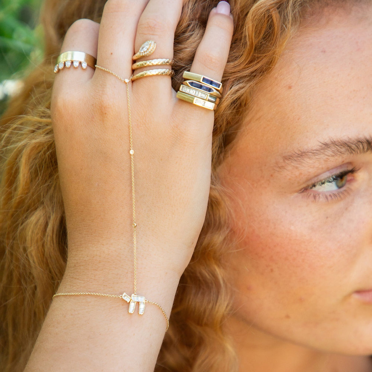 Les Petit Jewels Bracelets Diamond Chai Hand Chain - 14k Gold