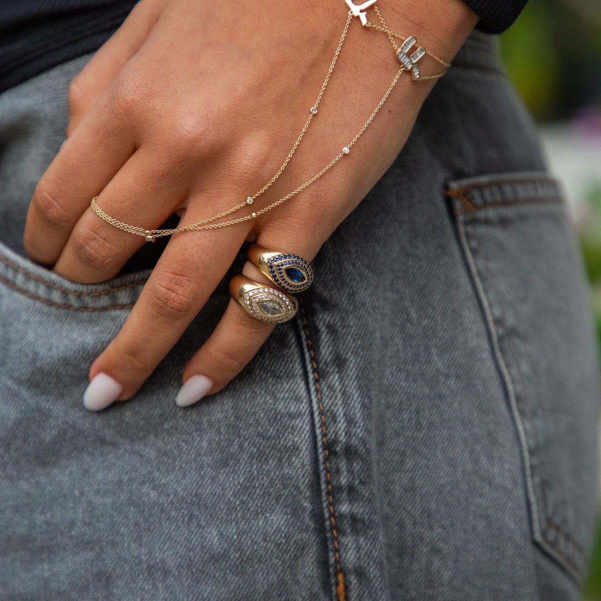 Les Petit Jewels Bracelets Diamond Chai Hand Chain - 14k Gold