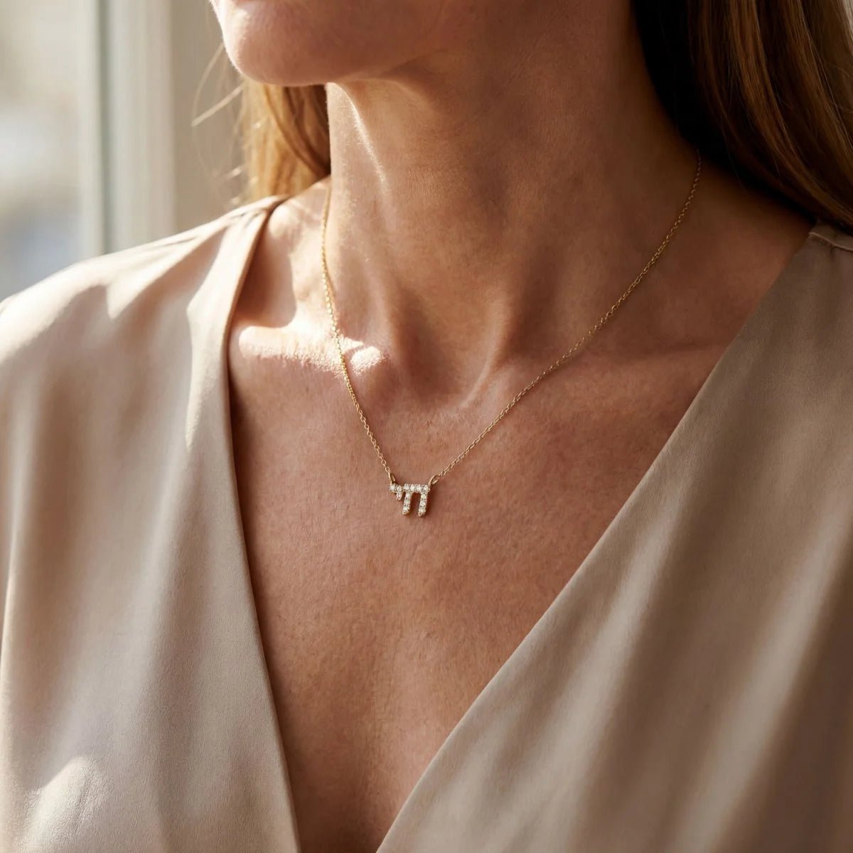 Alef Bet - Diamond Chai Hebrew Necklace - 14k Yellow or White Gold - ModernTribe