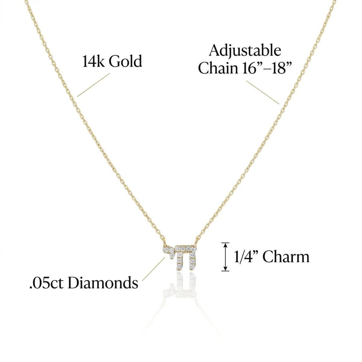 Alef Bet - Diamond Chai Hebrew Necklace - 14k Yellow or White Gold - ModernTribe