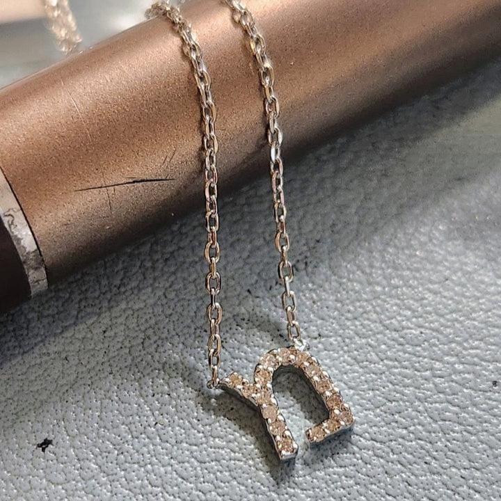 Alef Bet - Diamond Hebrew Initial Necklace - 14k Gold or Sterling Silver - ModernTribe