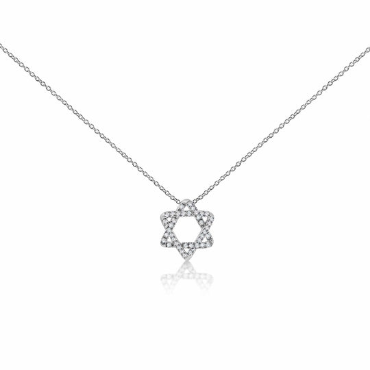 Diamond Curvy Star of David Necklace - 14k White Gold, 16"