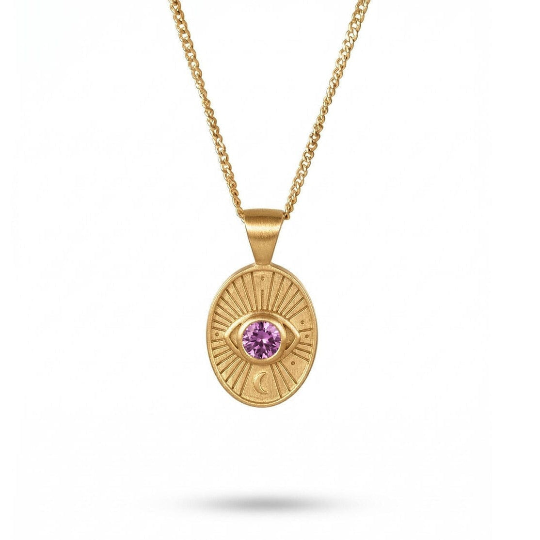 Divine Eye necklace in solid 14k gold with purple sapphire by Sages & Souls