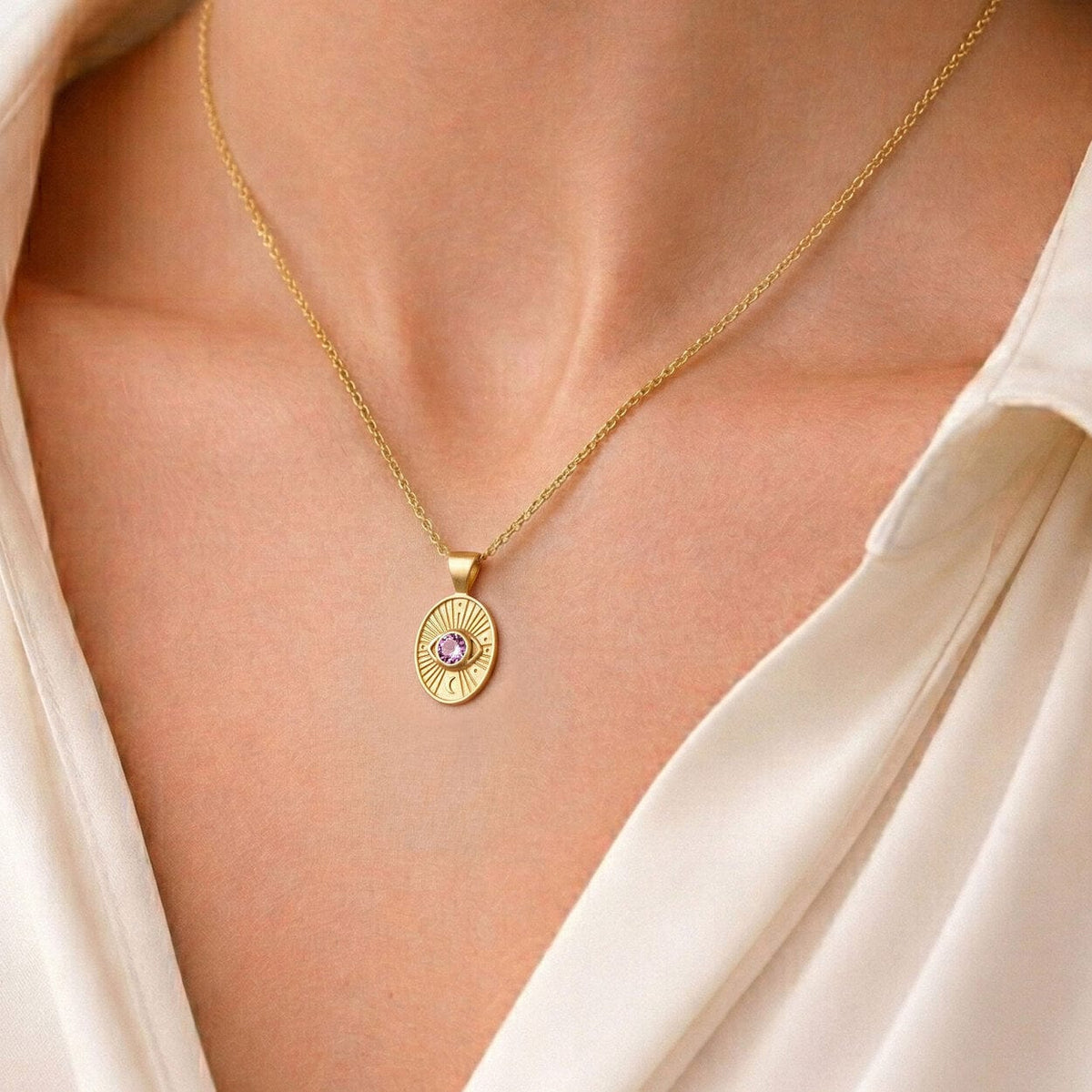 Divine Eye necklace in 14k gold, worn