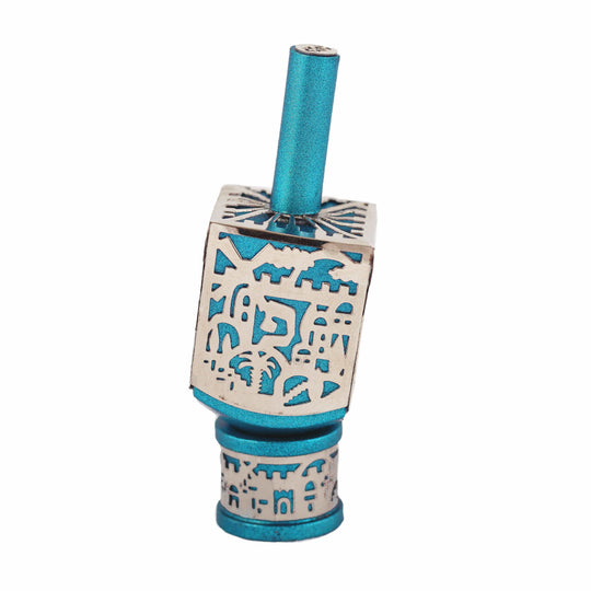 Small Metal Cutout of Jerusalem Dreidel by Yair Emanuel - Turquoise