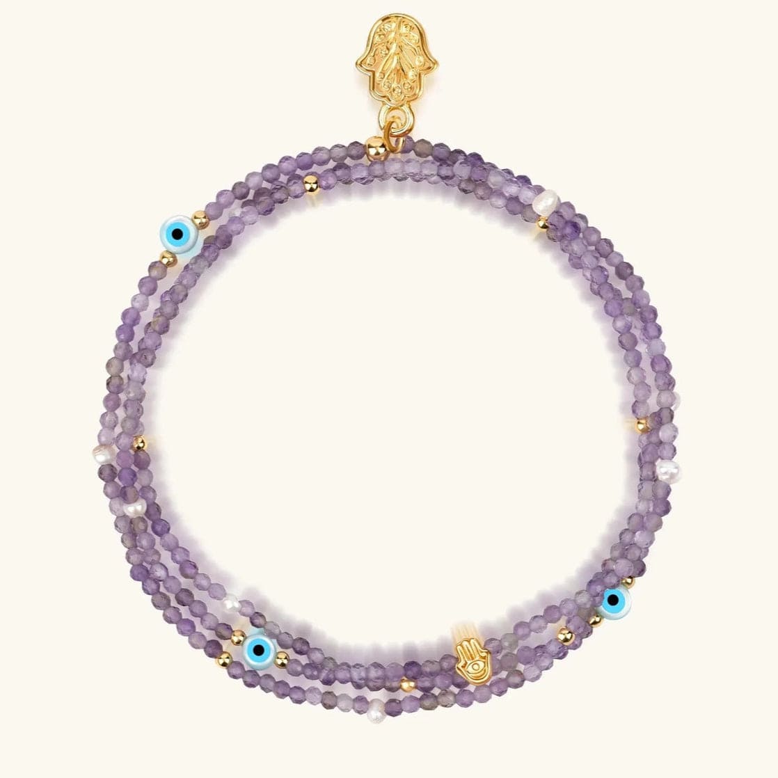 Karma and Luck - Harmonious Spirit Amethyst Hamsa and Evil Eye Bracelet - ModernTribe