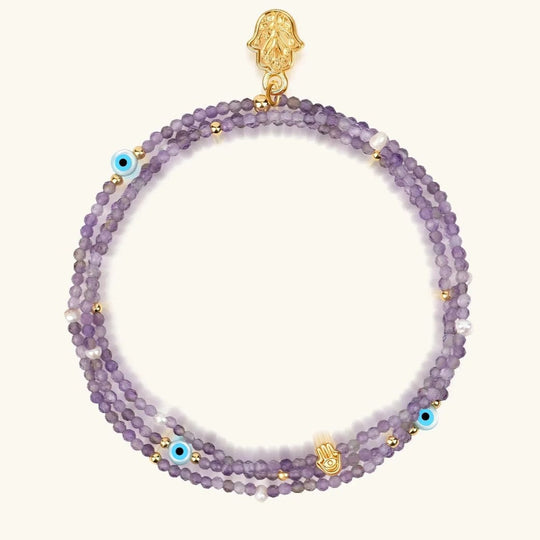 Harmonious Spirit Amethyst Hamsa and Evil Eye Bracelet