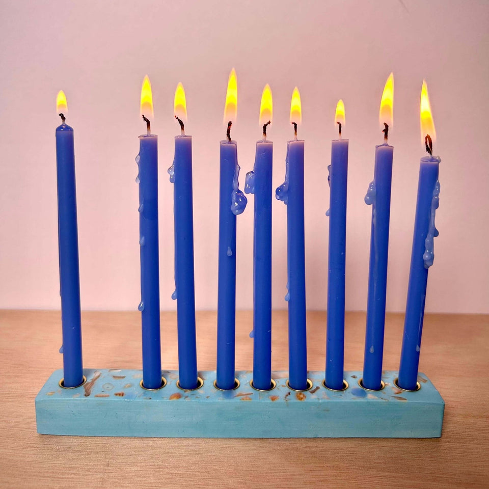 Makers of Israel - Handmade Seashell Terrazzo Menorah - Medium Blue - ModernTribe