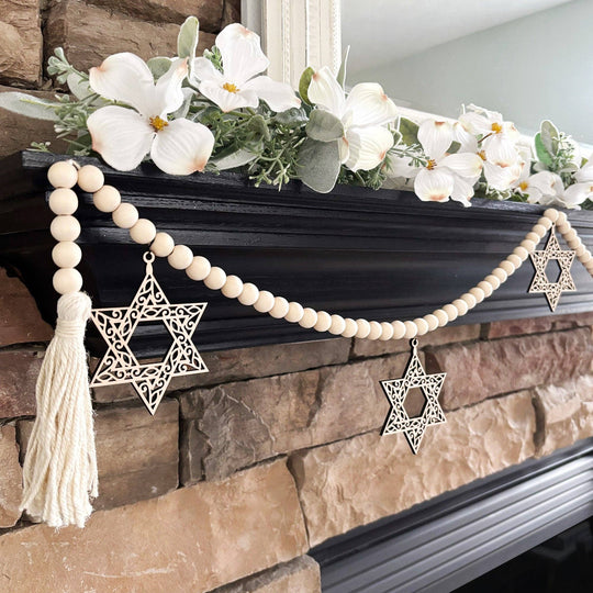 Laser-Cut Star of David Wood Garland