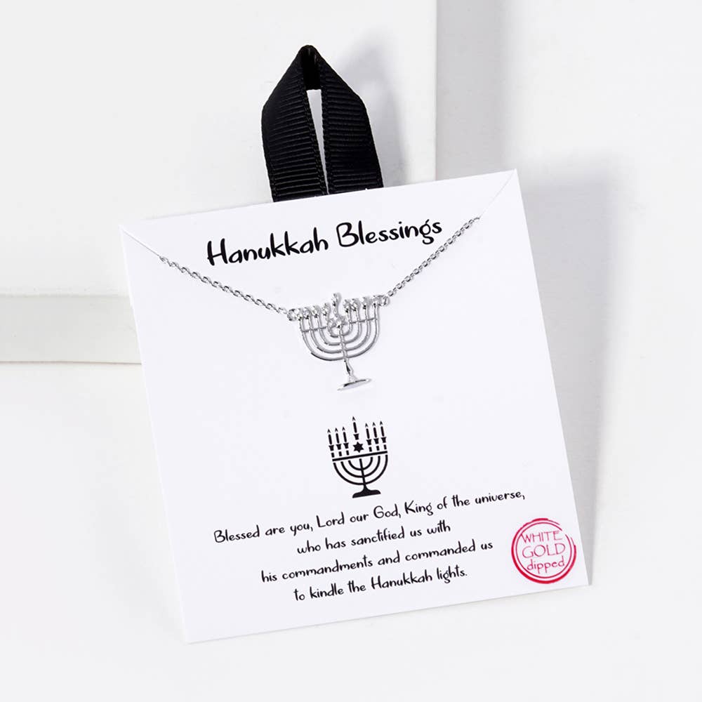 Joia Accessories - 18k White Gold - Dipped Menorah Blessing Necklace - ModernTribe