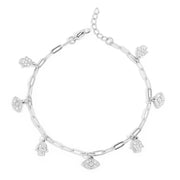 WJW Bracelets 18K Gold PVD Hamsa & Evil Eye Paperclip Chain Charm Bracelet: Stainless