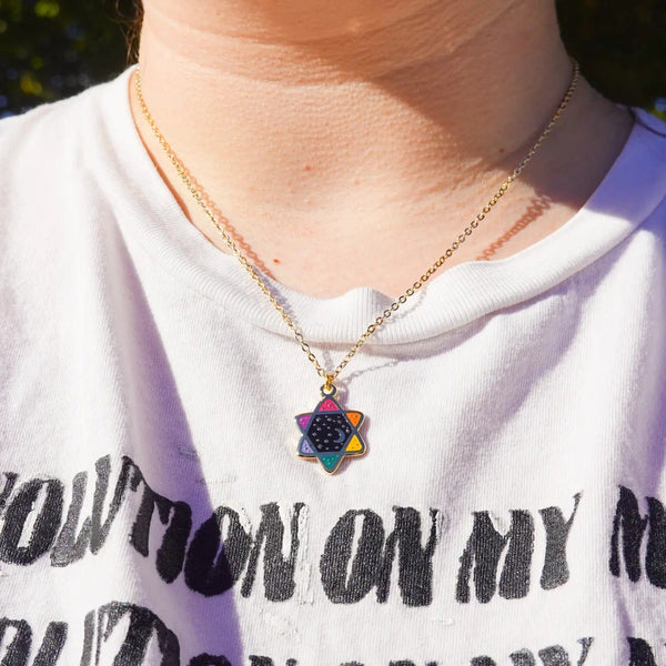Rainbow Cosmic Star of David Necklace Jewel Tones